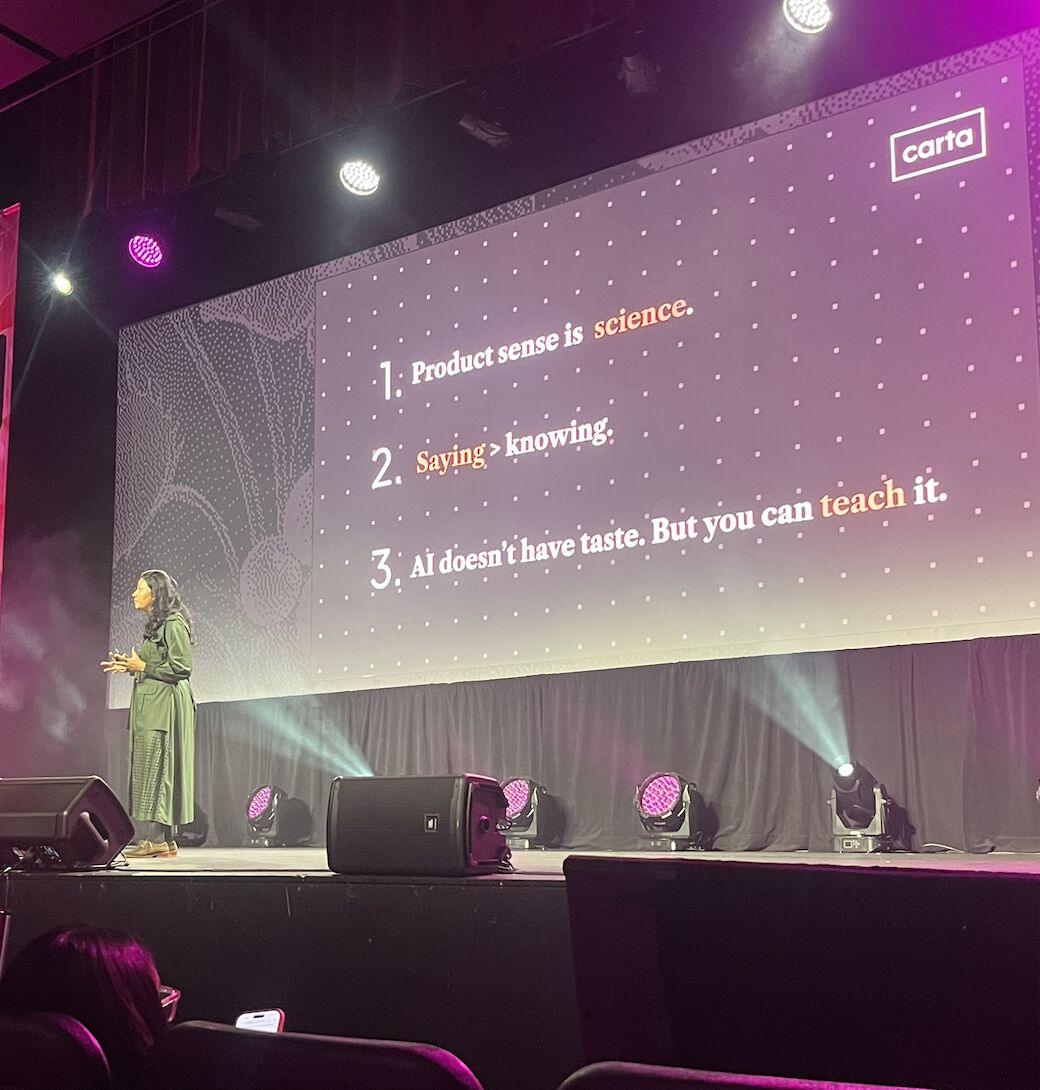 Vrushali Paunikar, CPO of Carta, on stage at Pendomonium